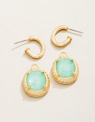 Karina Oval Drop Hoop Earrings Sea Foam