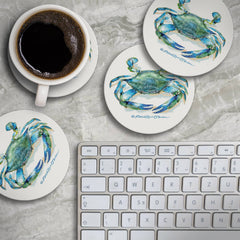 Teal Crab Round Absorbent Stone Coaster 4pk