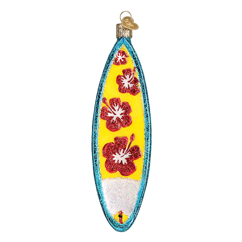 Tropical Surfboard Glass Ornament