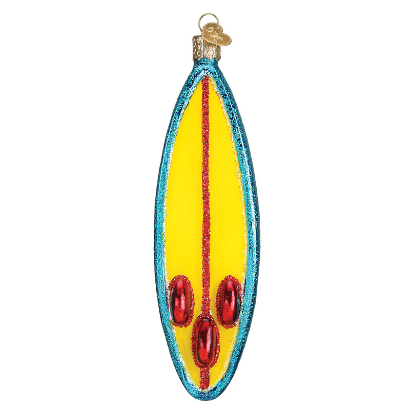 Tropical Surfboard Glass Ornament