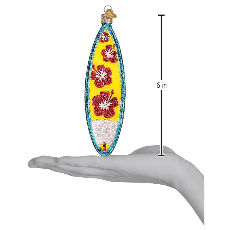 Tropical Surfboard Glass Ornament