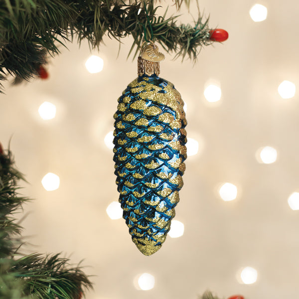 Blue Shimmering Cone Glass Ornament