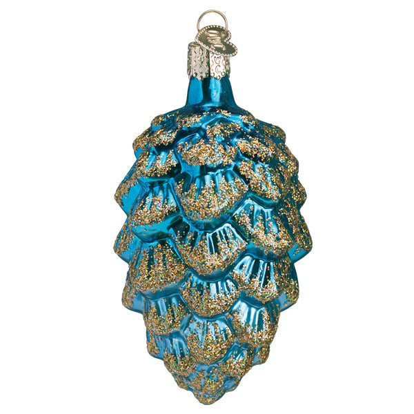 Blue Ponderosa Pine Cone Glass Ornament