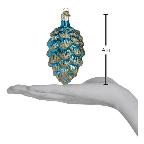 Blue Ponderosa Pine Cone Glass Ornament