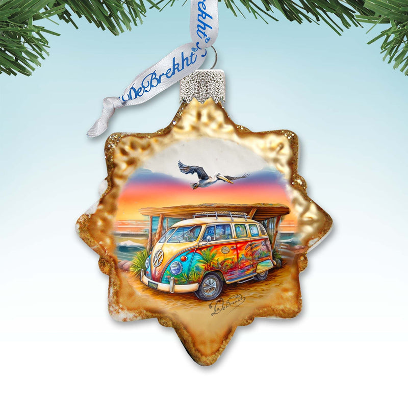 Nautical Christmas Decor - Beach Surf Van Keepsake Glass Ornaments by G. Debrekht - Coastal Holiday Decor