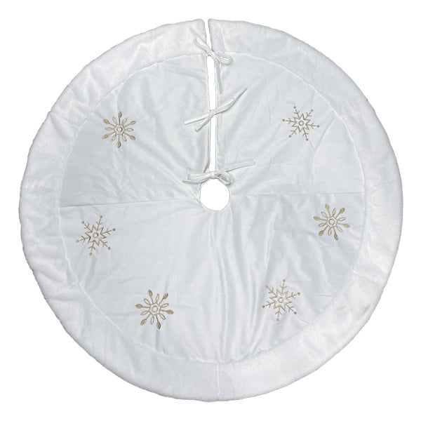 Ivory Snowflake Embroidered Tree Skirt – 48" Faux Fur Trim