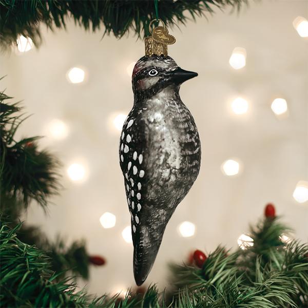 Vintage Hairy Woodpecker Glass Ornament