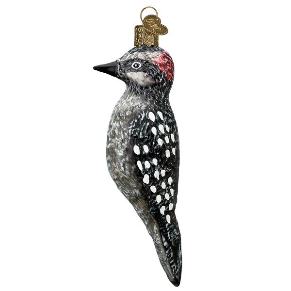 Vintage Hairy Woodpecker Glass Ornament