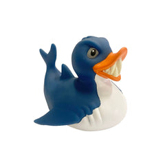 4-inch Rubber Duck Shark bath toy featuring a shark fin and toothy smile.