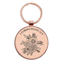 His Grace is Enough Pink Plum Key Ring in a Tin - 2 Corinthians 12:9