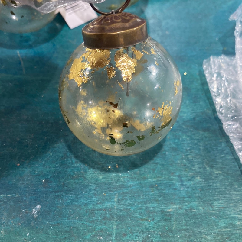 2" Medium Clear with Gold Foil Glass Christmas Bauble