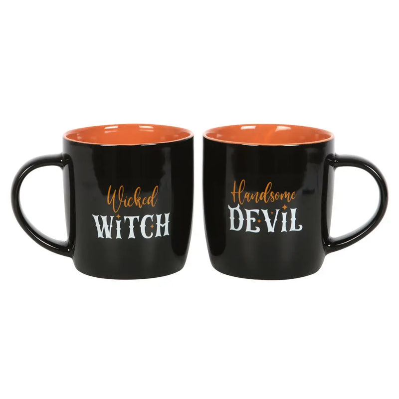 Wicked Witch and Handsome Devil Couples Halloween Mug Set