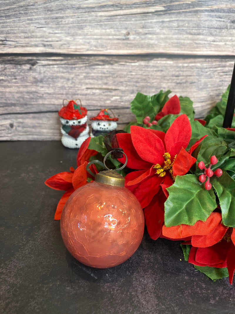 2" Peach Crackle Glass Christmas Bauble