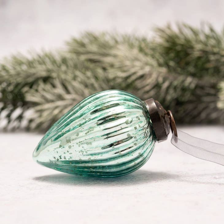 2" Medium Mint Ribbed Glass Pinecone Christmas Ornament
