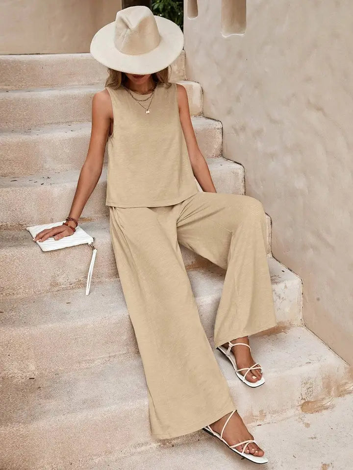 Effortless Comfort Two-Piece Cotton Coverup Set – Neutral Beige