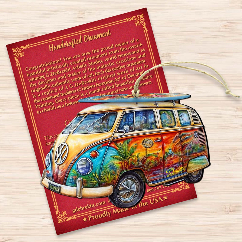 Beach Themed Ornaments - Hippie Van Wooden Ornaments by G.Debrekht Coastal Holiday Decor