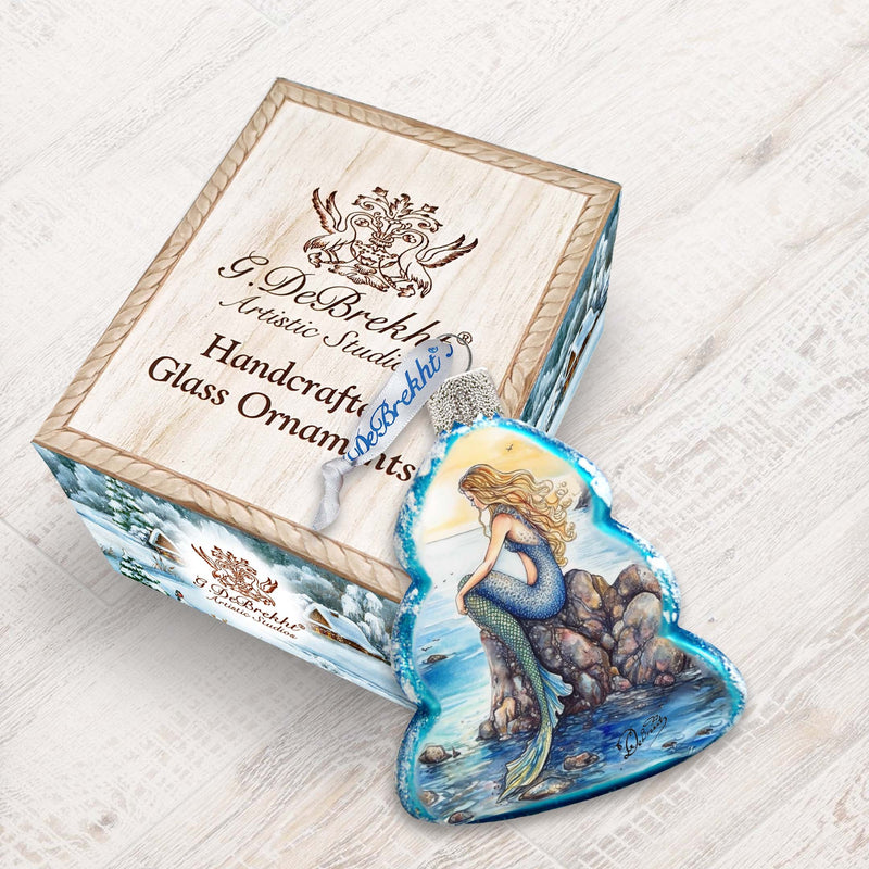 Beach House Decor - Mermaid Keepsake Glass Ornaments by G. Debrekht - Coastal Holiday Decor
