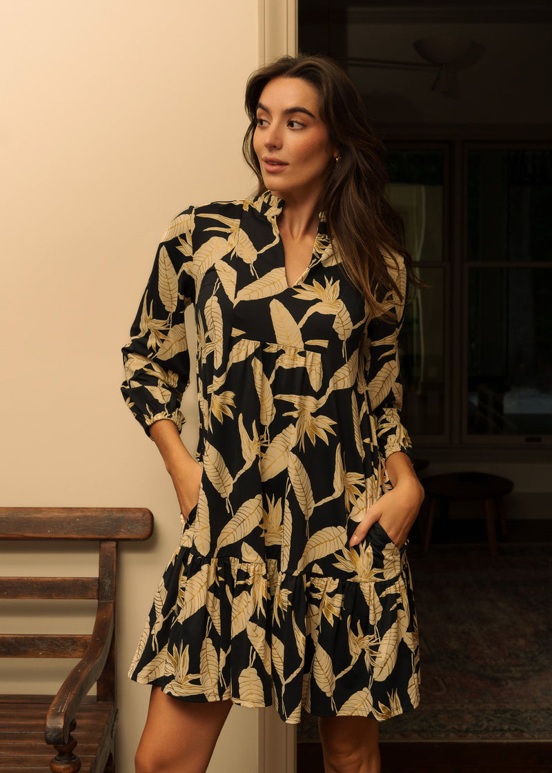 Paradise Palm Black Metallic Relaxed Dress