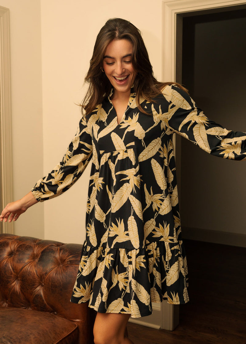 Paradise Palm Black Metallic Relaxed Dress