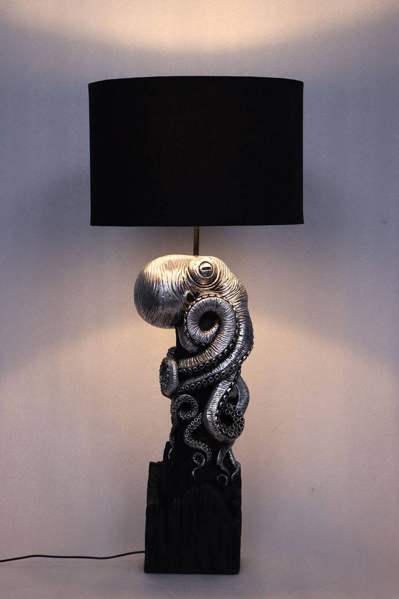 Silver Octopus Table Lamp with Black Shade
