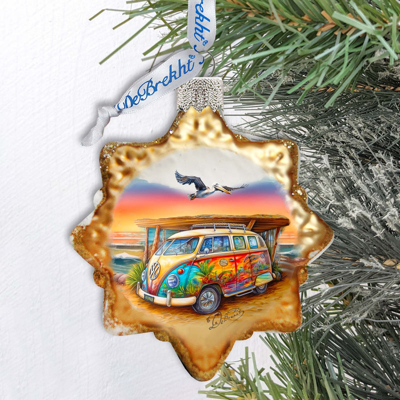 Nautical Christmas Decor - Beach Surf Van Keepsake Glass Ornaments by G. Debrekht - Coastal Holiday Decor