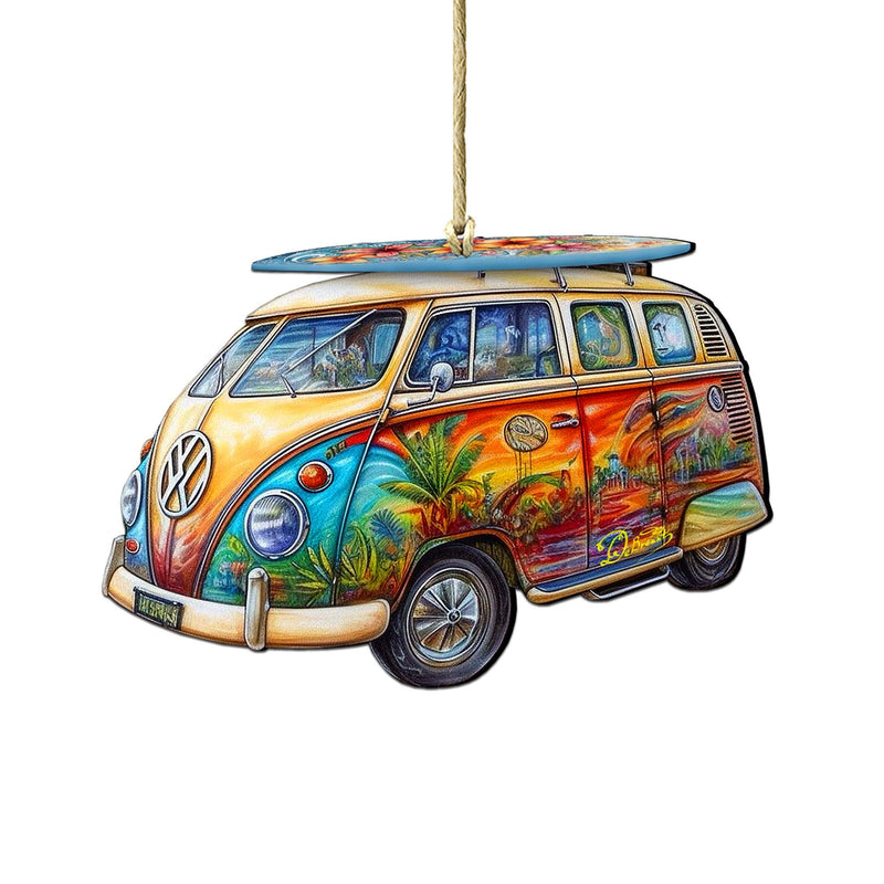 Beach Themed Ornaments - Hippie Van Wooden Ornaments by G.Debrekht Coastal Holiday Decor