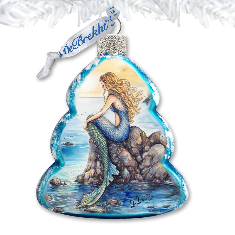 Beach House Decor - Mermaid Keepsake Glass Ornaments by G. Debrekht - Coastal Holiday Decor