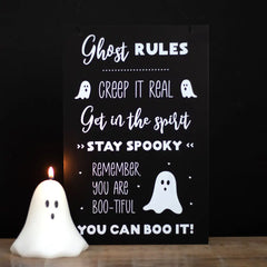 Ghost Rules Hanging Halloween Sign