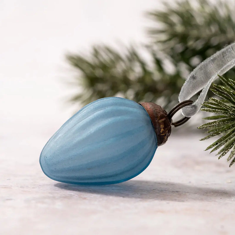 Small 1" Teal Frosted Glass Pinecones