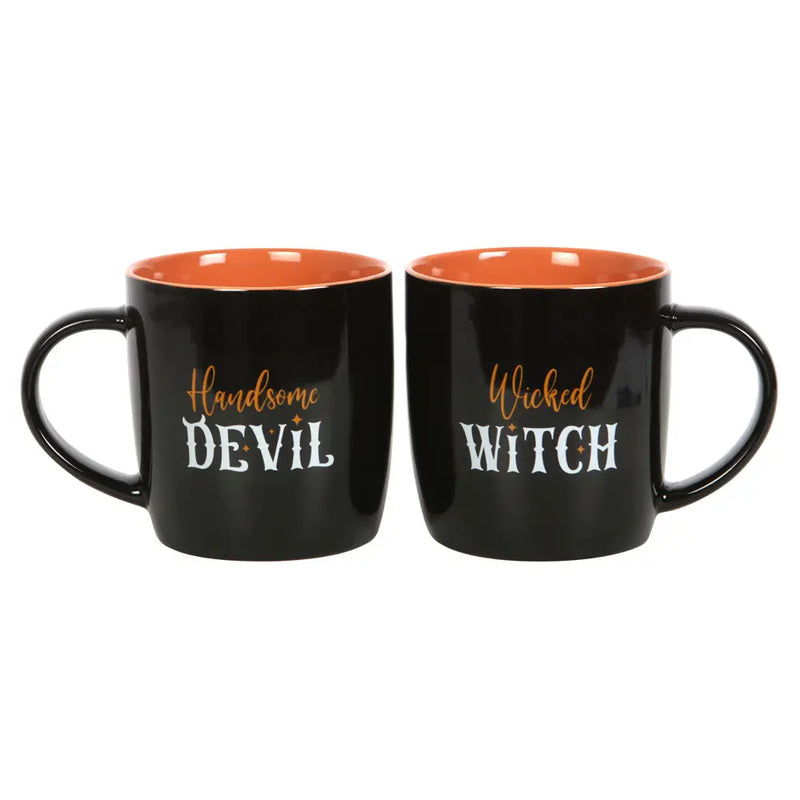 Wicked Witch and Handsome Devil Couples Halloween Mug Set