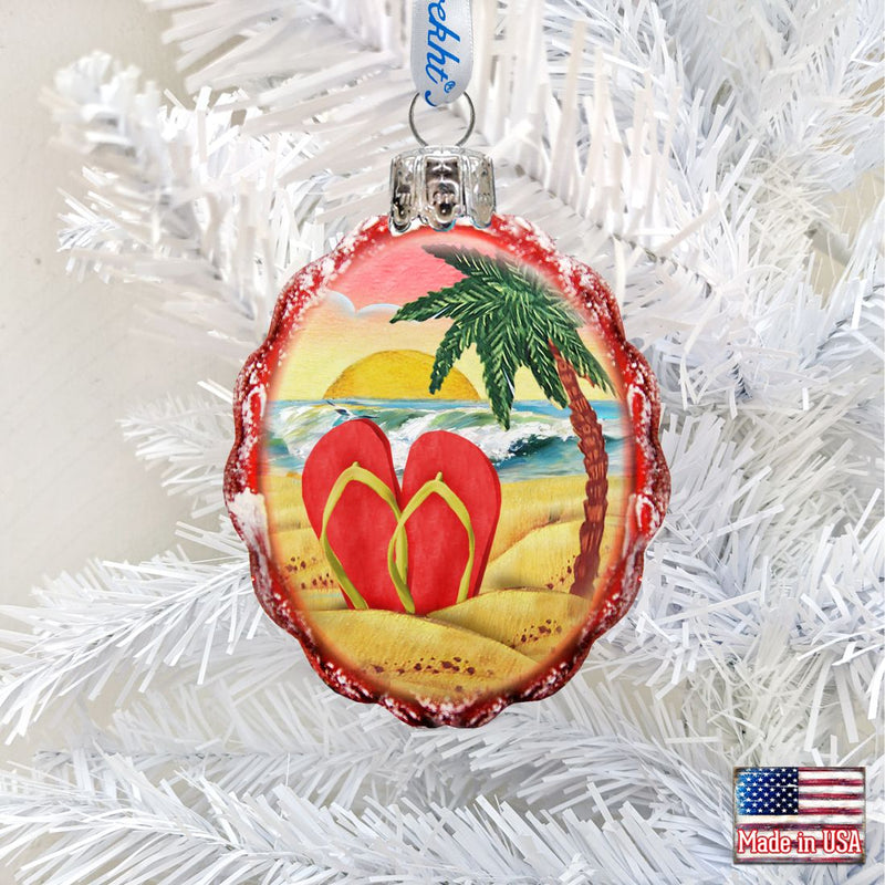 Flip Flops Beach Mercury Glass Ornament by G. DeBrekht - Coastal Holiday Christmas Decor