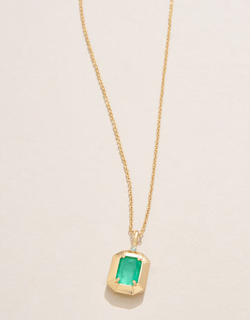 Petite Chateau Necklace in Ocean Green with faceted glass stone and 18kt matte gold plating.