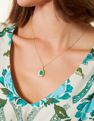 Petite Chateau Necklace in Ocean Green with faceted glass stone and 18kt matte gold plating.