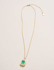 Petite Chateau Necklace in Ocean Green with faceted glass stone and 18kt matte gold plating.