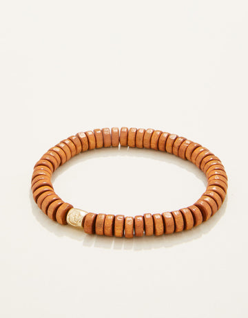  8mm Wood Stretch Bracelet in Brown with natural wood beads and gold-plated accents.