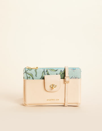 Lindsey Phone Crossbody in Hamilton Floral Block Print with signature linen and Napa leather accents.