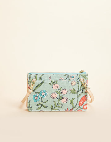 Lindsey Phone Crossbody in Hamilton Floral Block Print with signature linen and Napa leather accents.