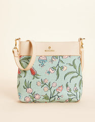 Hipster crossbody bag in Hamilton Floral Block Print with signature linen and Napa leather accents.