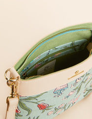 Hipster crossbody bag in Hamilton Floral Block Print with signature linen and Napa leather accents.