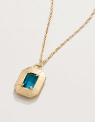 Chateau Necklace in Navy with faceted dark blue glass stone and 18kt matte gold plating.