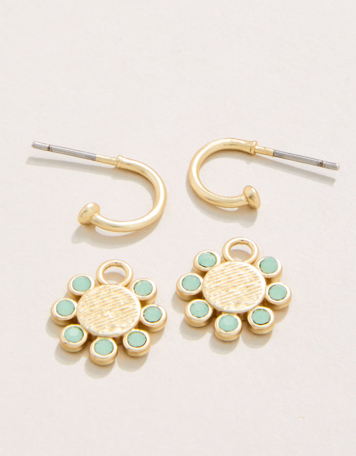 Whirly Drop Hoop Earrings in Sea Foam with Pacific opal glass crystals and 18kt matte gold plating.