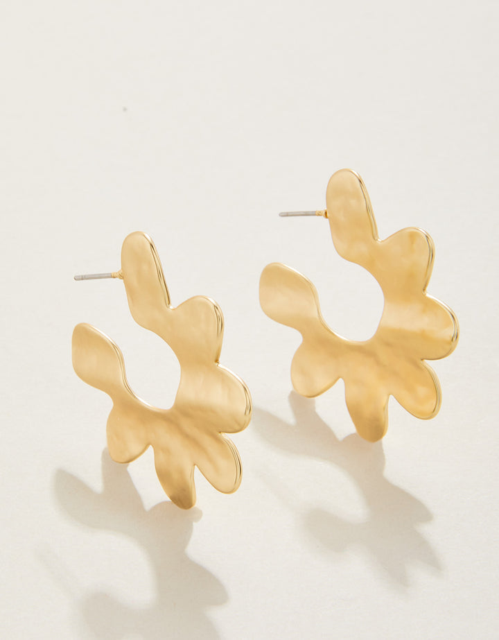 Kai Flower Hoop Earrings with floral design in 18kt matte gold plating.