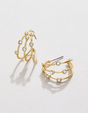 Barratt Hoop Earrings in Crystal with curved lines and 18kt matte gold plating.