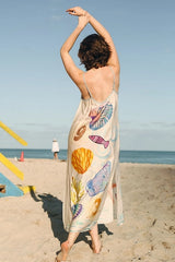 Eurochic Satin Beach Dress with Sea Life Print – Coastal Vacation Vibes