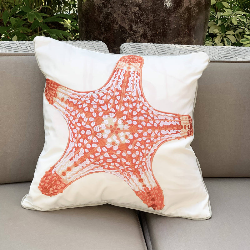 Coral Embroidered Starfish Indoor/Outdoor Pillow