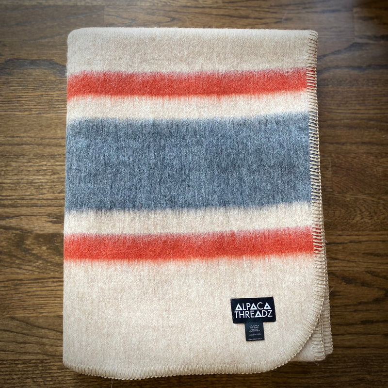 Tan/Cream alpaca camp throw – neutral soft alpaca blanket décor