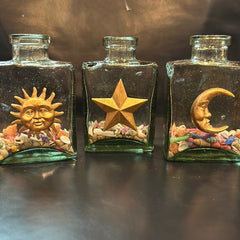 Shell Filled Bottle with Astrological Accents Trio