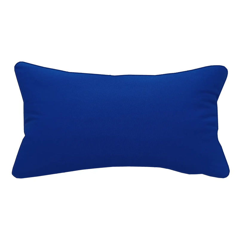 Back view of the Palm Pattern Pillow featuring a solid blue rear panel and piping detail for a cohesive look.