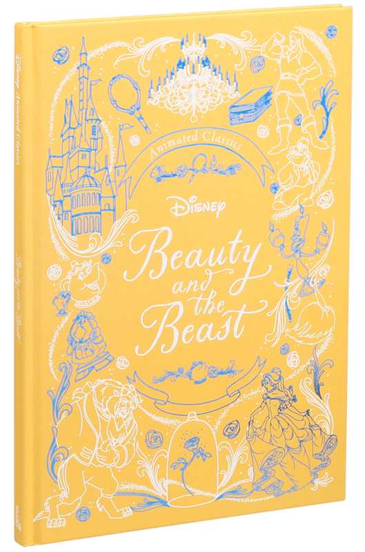 Book cover of 'Beauty and the Beast' with decorative elements on a yellow background