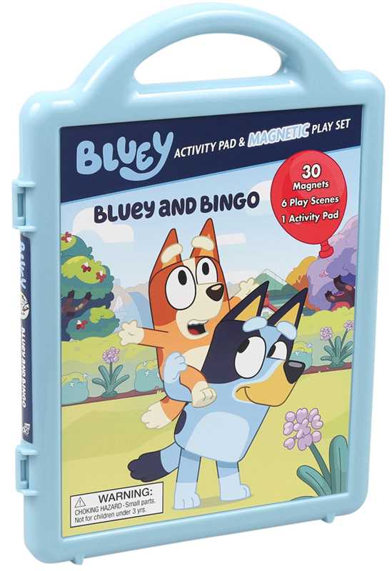 Bluey Activity Pad & Magnetic Play Set packaging with cartoon characters on a blue background